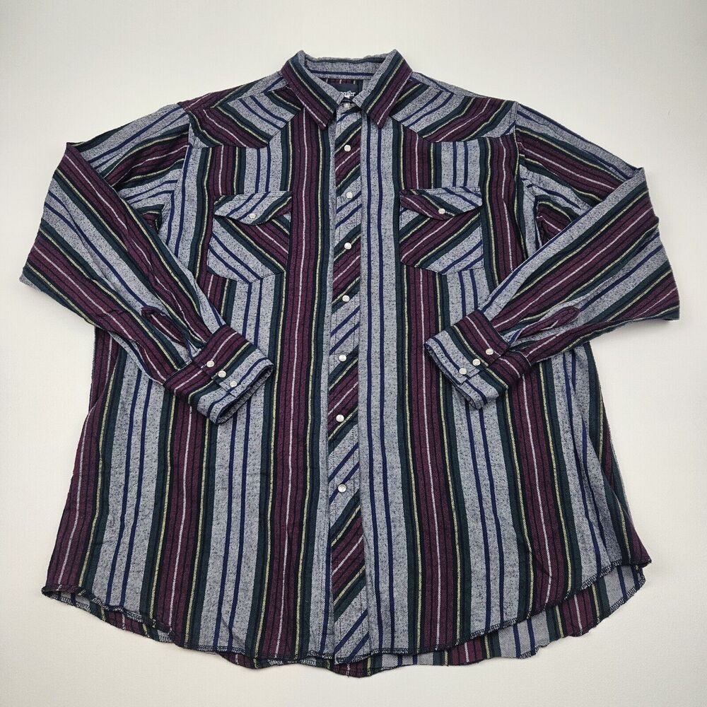 Wrangler Lightweight Flannel Shirt Men's 2XLT‎ Pearl Snap Western Stripe 75098AS